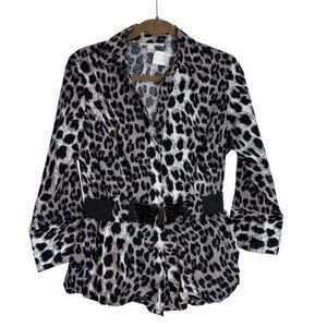 Giorgio Sant'Angelo Leopard Print Button Down Belted Blouse Large